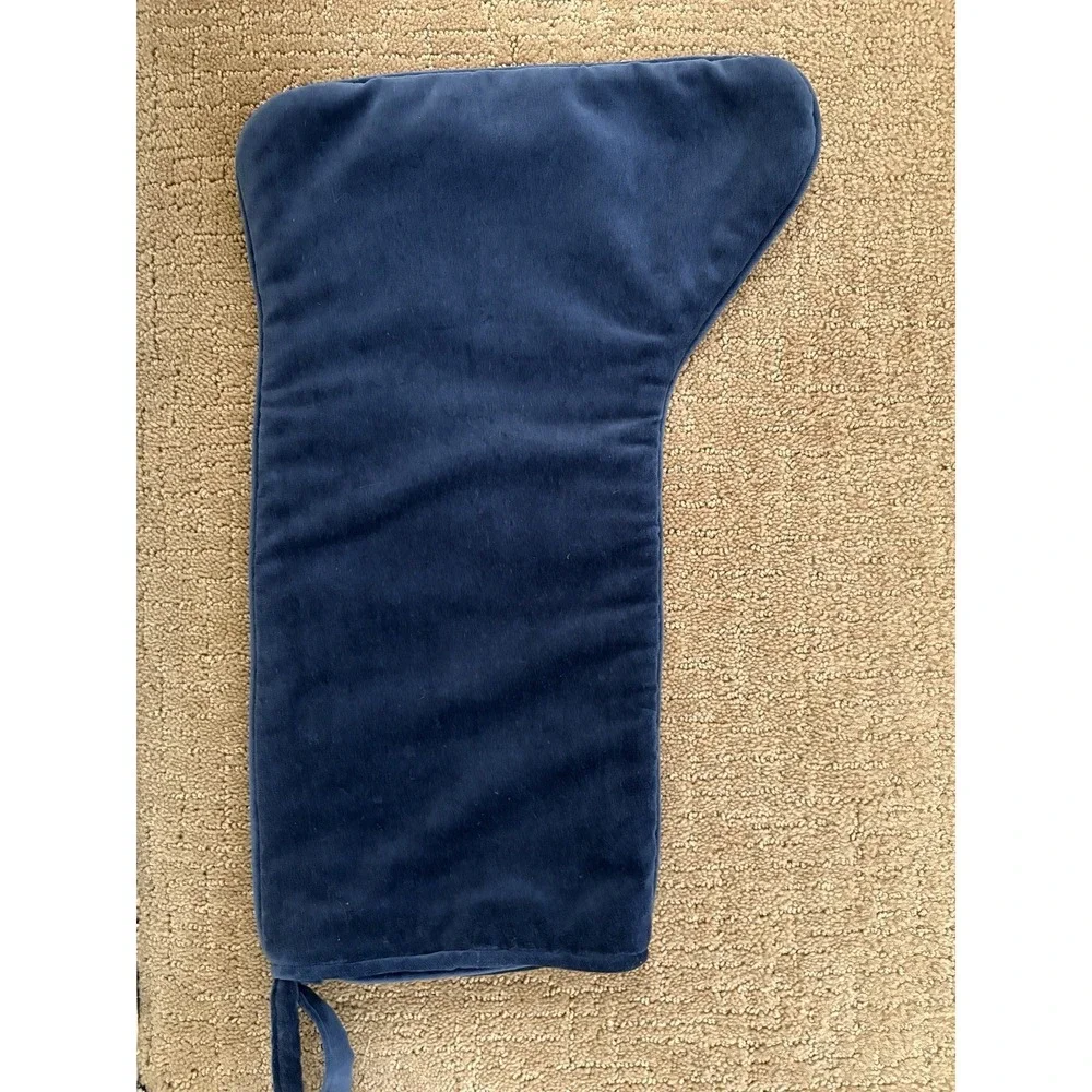 Vtg Needlepoint Stocking Christmas Blue Velvet Backed 20 